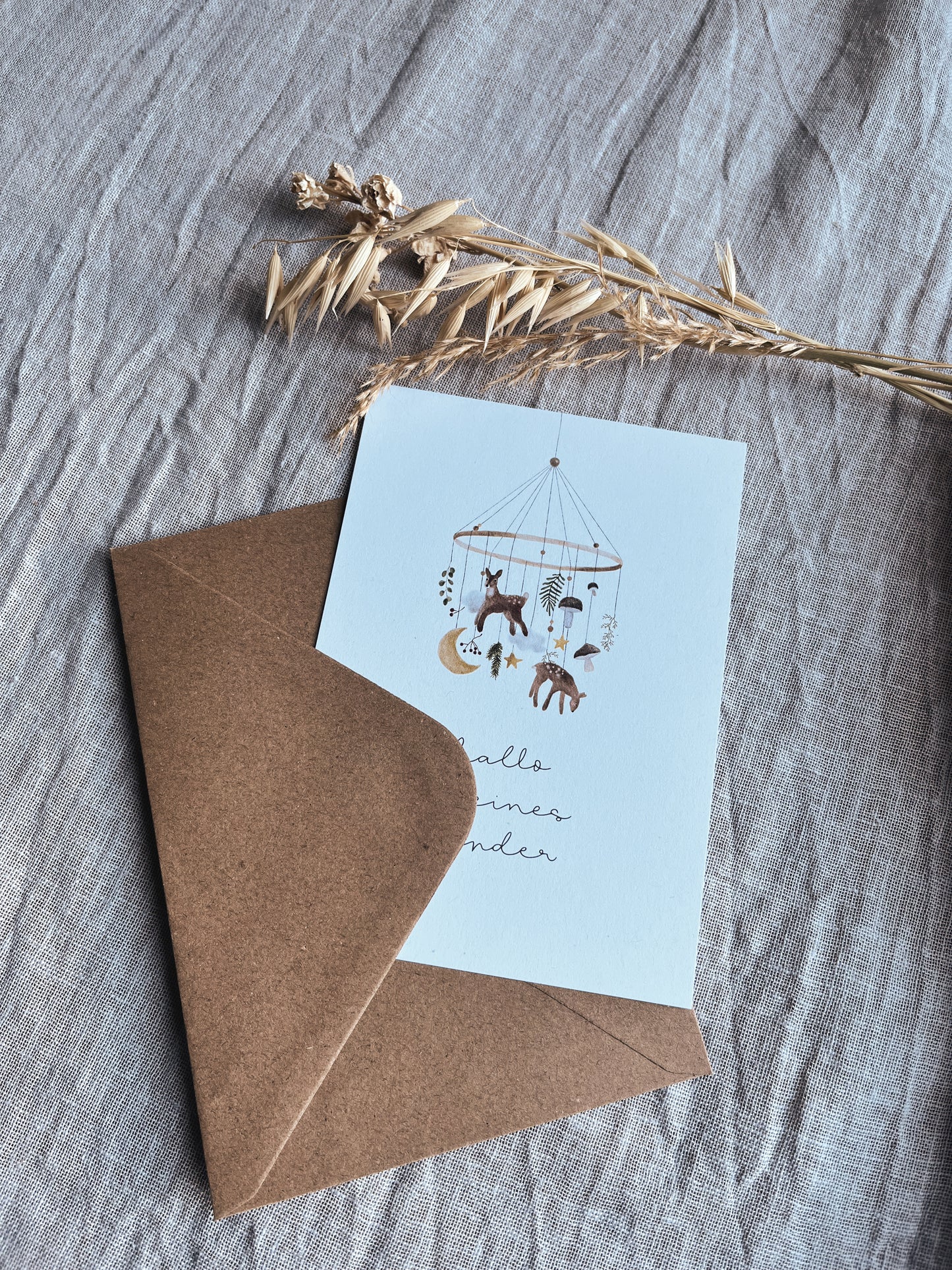 Karte Geburt Waldtiere Mobile Hallo kleines Wunder (Postkarte A6)