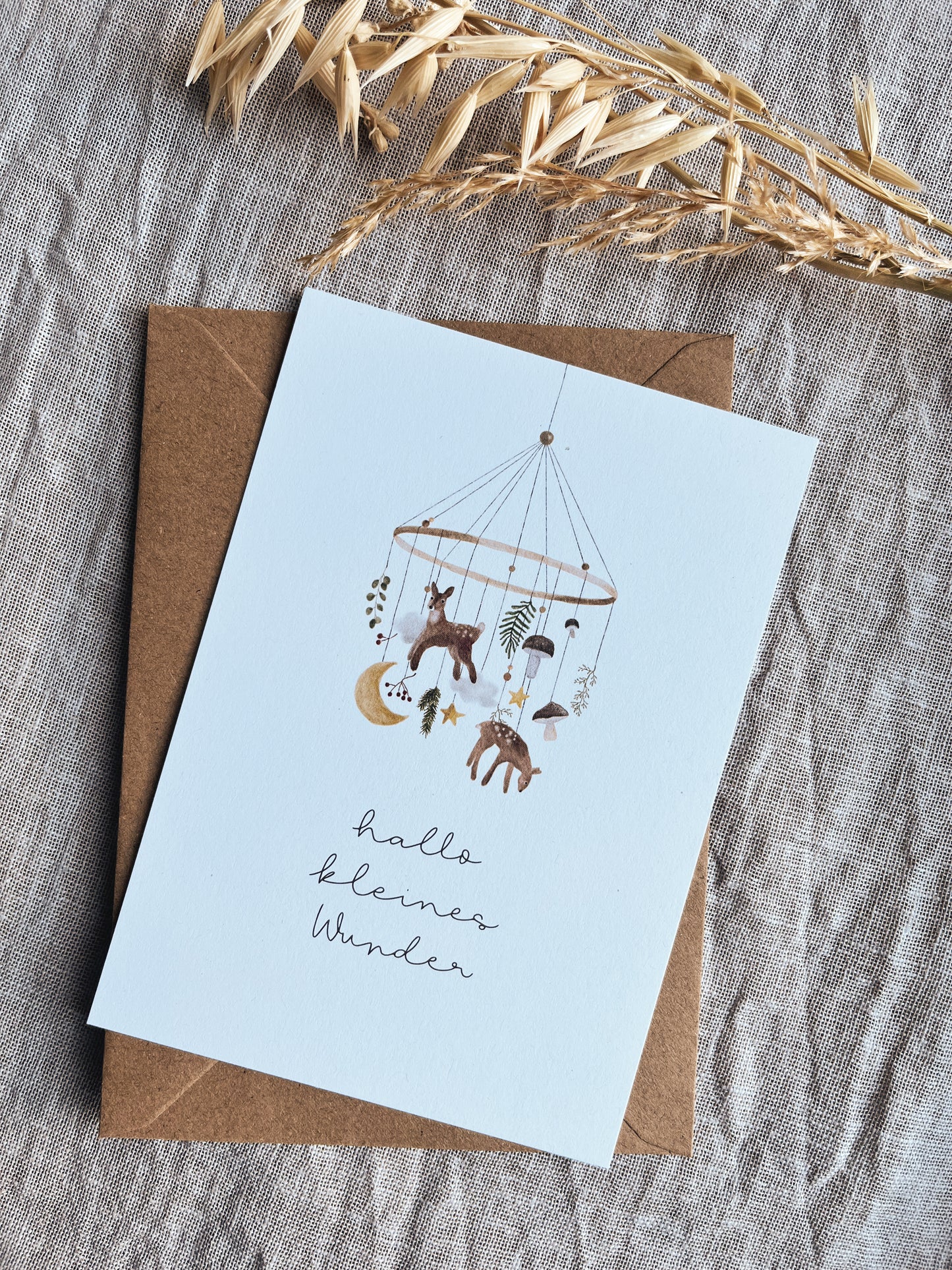 Karte Geburt Waldtiere Mobile Hallo kleines Wunder (Postkarte A6)