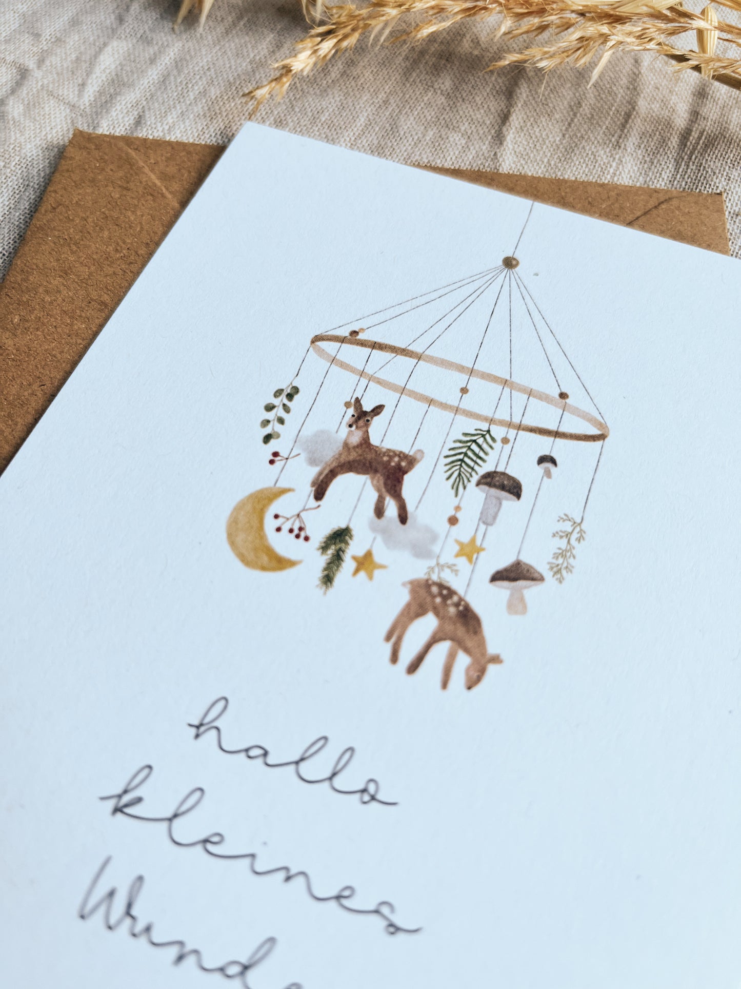 Karte Geburt Waldtiere Mobile Hallo kleines Wunder (Postkarte A6)