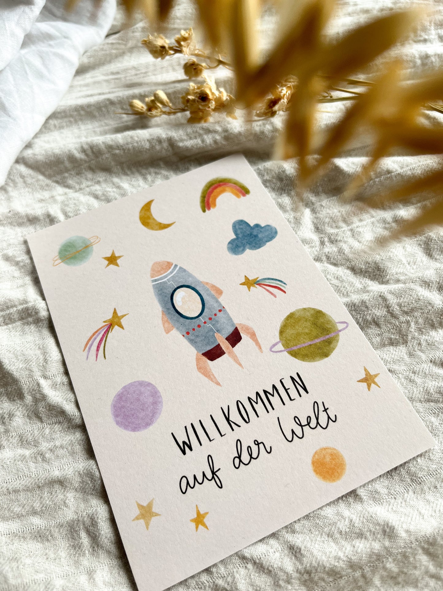 Karte Geburt Universum Willkommen auf der Welt (Postkarte A6)