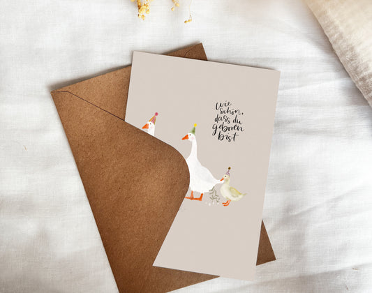 Karte Geburt Geburtstag Gänse Familie (Postkarte A6)