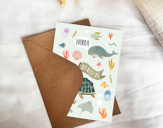 Karte Geburt Meerestiere (Postkarte A6)