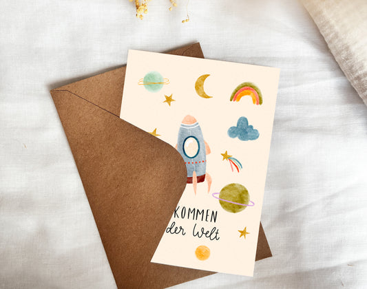 Karte Geburt Universum Willkommen auf der Welt (Postkarte A6)