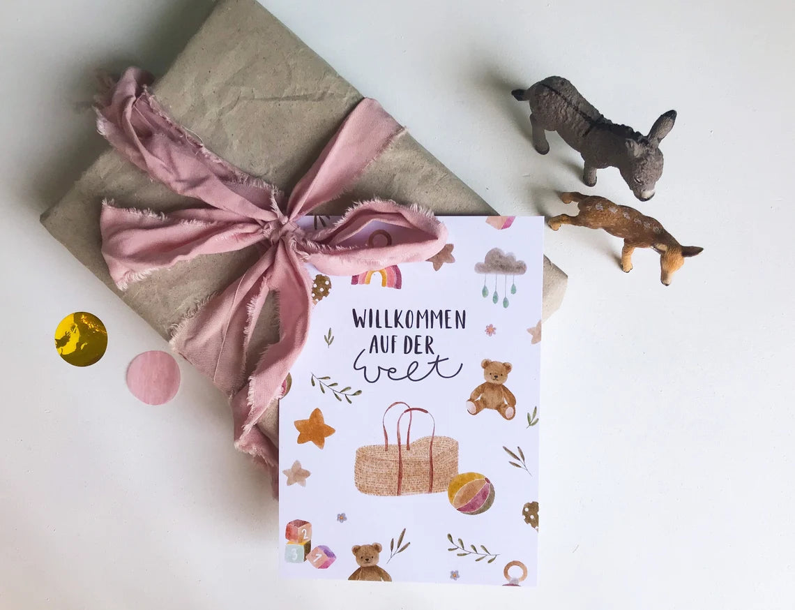 Karte Geburt Moseskorb Willkommen auf der Welt (Postkarte A6)