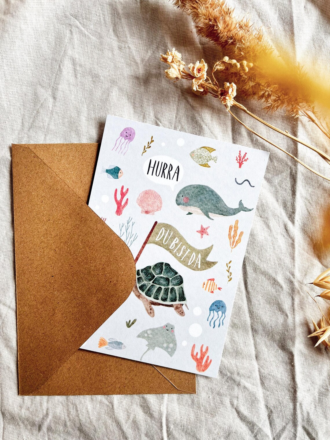 Karte Geburt Meerestiere (Postkarte A6)