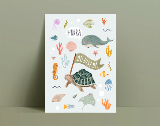 Karte Geburt Meerestiere (Postkarte A6)