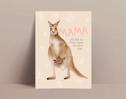 Karte zum Muttertag Känguru (Postkarte A6)
