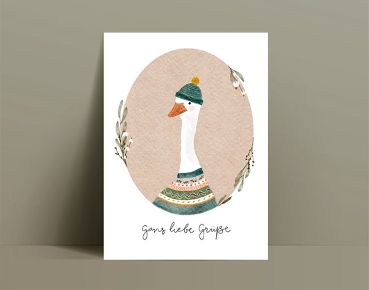 Postkarte Gans liebe Grüße Glückwunschkarte (Postkarte A6)