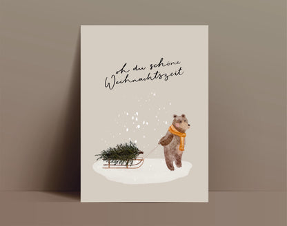 Weihnachtskarte Bär mit Weihnachtsbaum (Postkarte A6)
