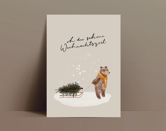 Weihnachtskarte Bär mit Weihnachtsbaum (Postkarte A6)