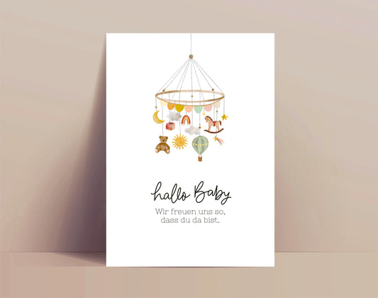 Karte zur Geburt Mobile Kinderzimmer (Postkarte A6)