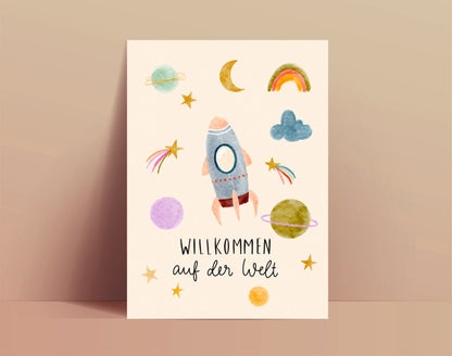 Karte Geburt Universum Willkommen auf der Welt (Postkarte A6)