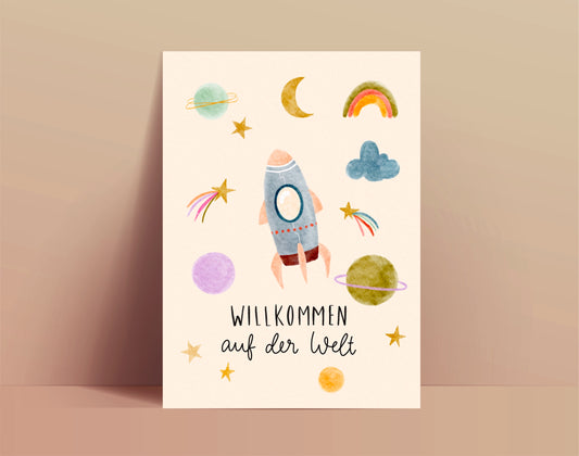 Karte Geburt Universum Willkommen auf der Welt (Postkarte A6)