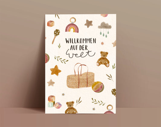 Karte Geburt Moseskorb Willkommen auf der Welt (Postkarte A6)