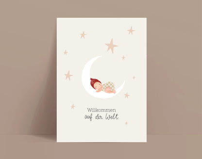 Karte Geburt Mond Willkommen auf der Welt (Postkarte A6)
