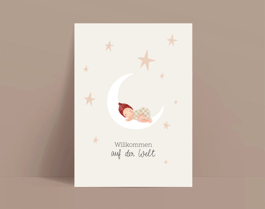 Karte Geburt Mond Willkommen auf der Welt (Postkarte A6)