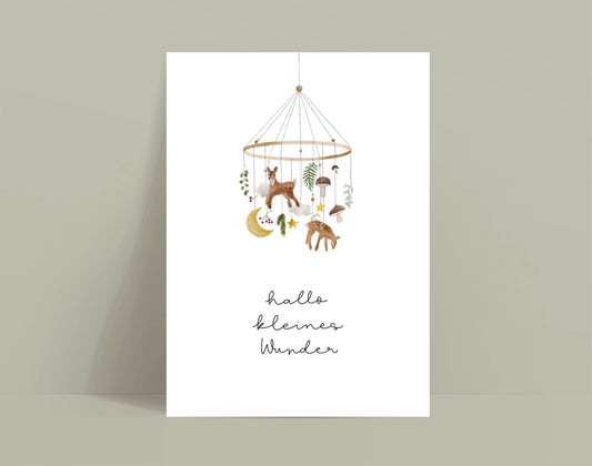 Karte Geburt Waldtiere Mobile Hallo kleines Wunder (Postkarte A6)