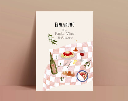 Einladung „Pasta & Vino“ – Gutschein zum Abendessen (Postkarte A6)