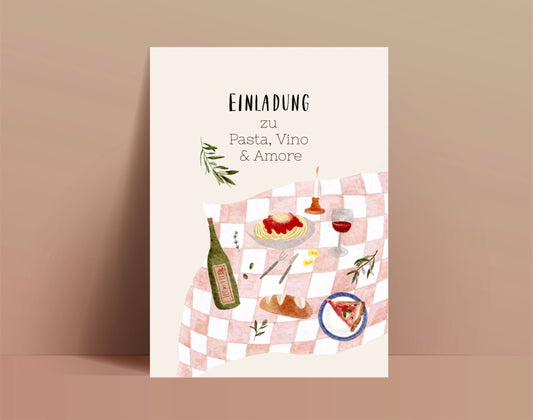 Einladung „Pasta & Vino“ – Gutschein zum Abendessen (Postkarte A6)