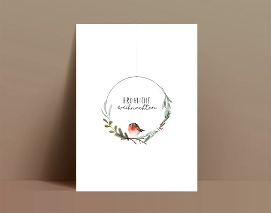 Weihnachtskarte Rotkehlchen „Fröhliche Weihnachten“ (Postkarte A6)