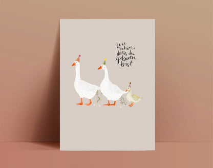 Karte Geburt Geburtstag Gänse Familie (Postkarte A6)