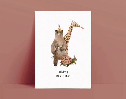 Karte Geburtstag Happy Birthday Tiere (Postkarte A6)