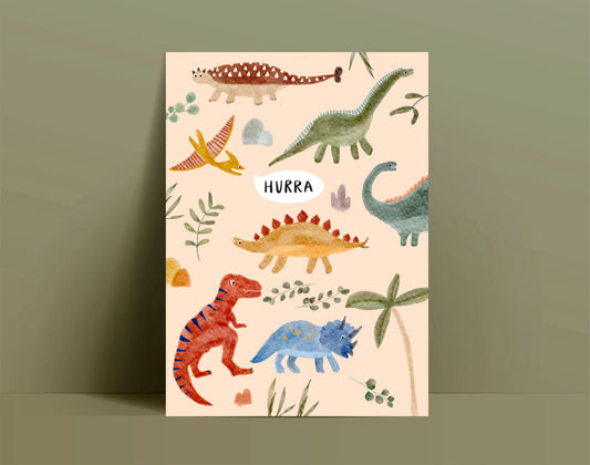 Karte Geburtstag Dinosaurier Hurra (Postkarte A6)