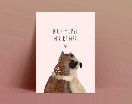 Karte Valentinstag Liebe Freundschaft Mops (Postkarte A6)