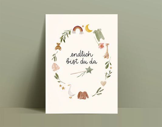 Karte Geburt Endlich bist du da, genderneutral (Postkarte A6)
