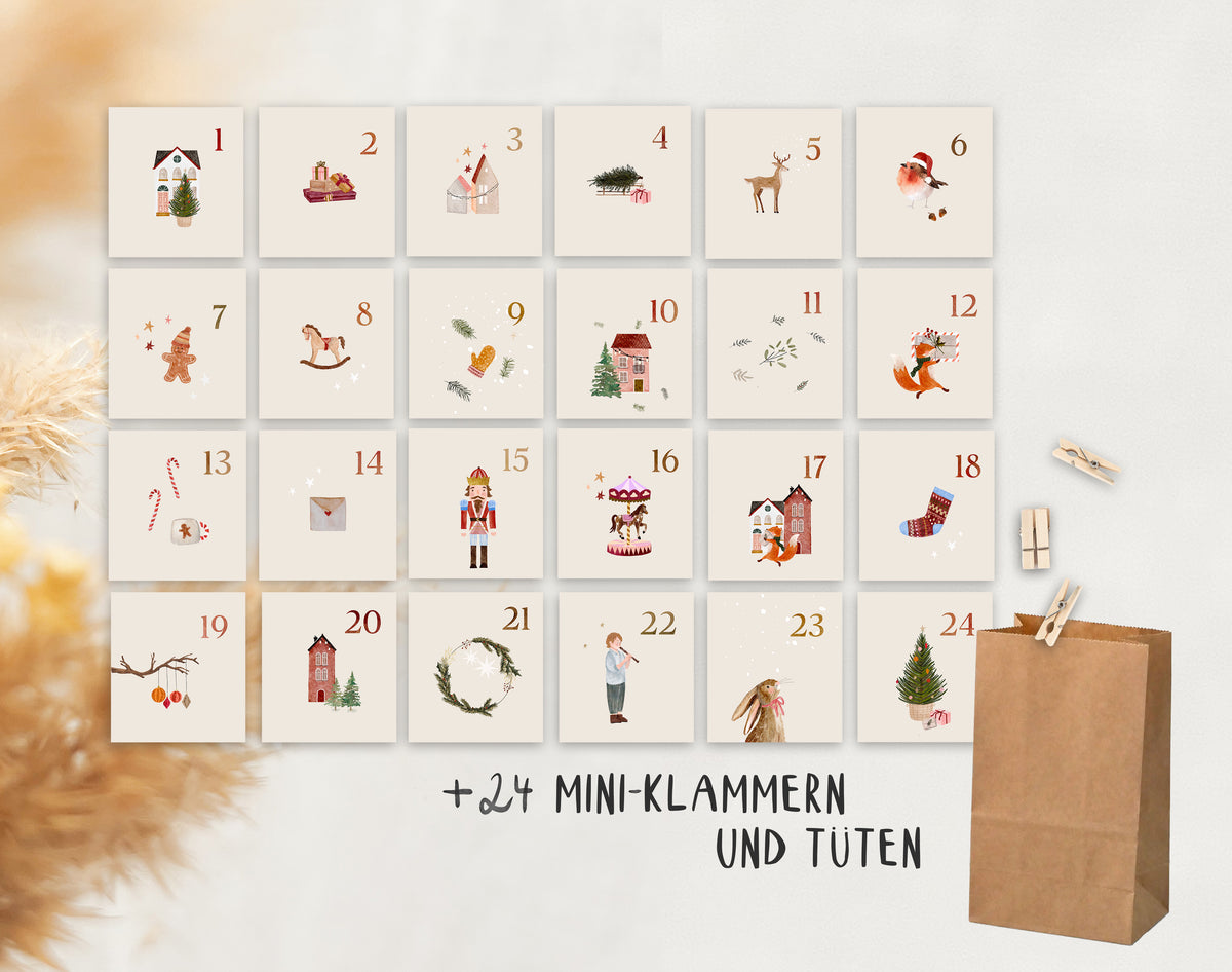 Adventskalender 24 Weihnachtskarten / DIY Adventskalender