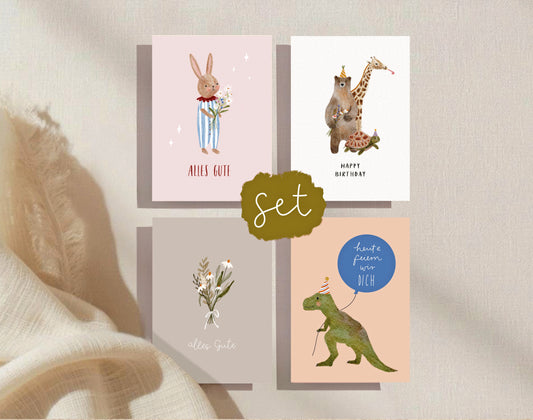 Geburtstagskarten Set / 4er Kartenset