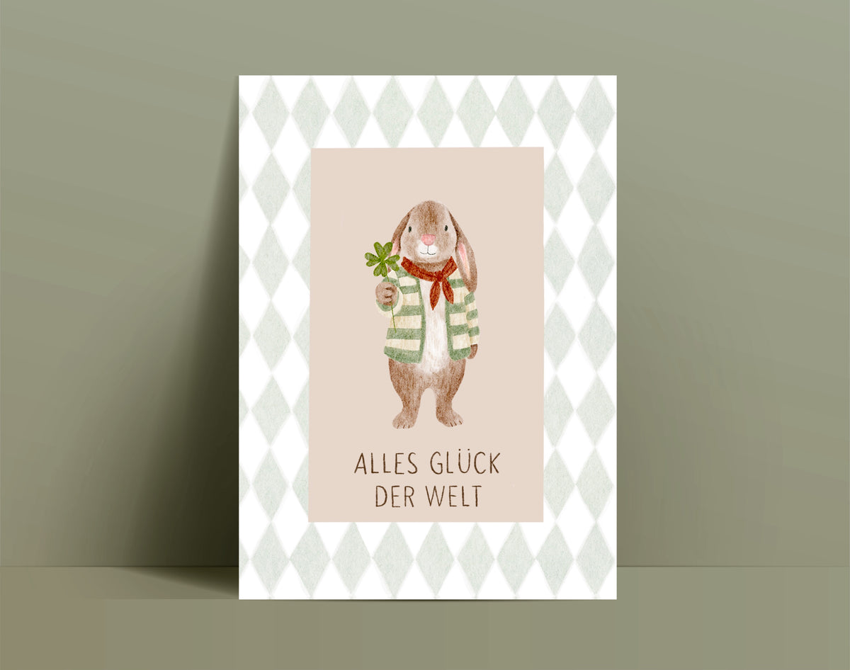 Karte viel Glück Hase (Postkarte A6)