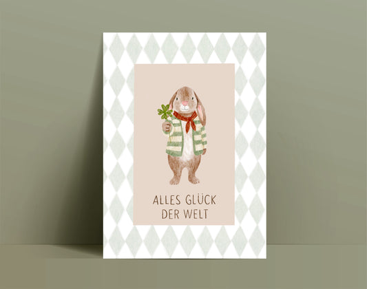 Karte viel Glück Hase (Postkarte A6)