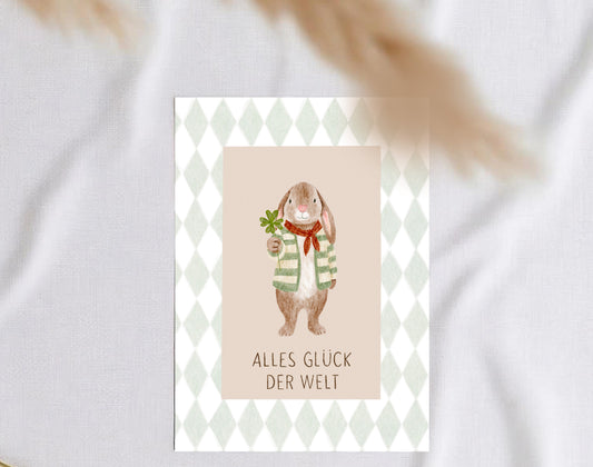 Karte viel Glück Hase (Postkarte A6)