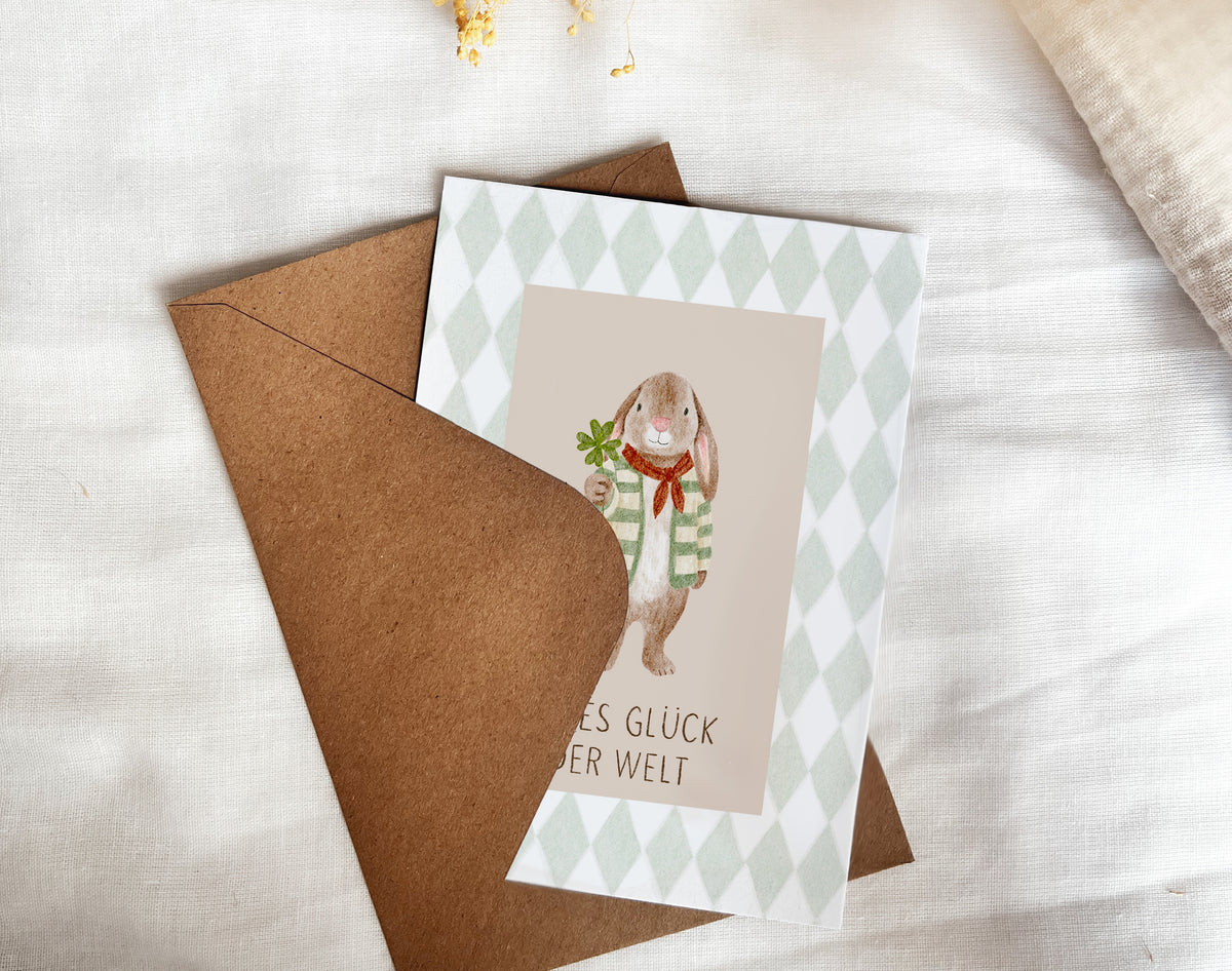 Karte viel Glück Hase (Postkarte A6)