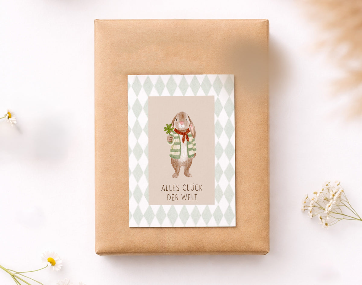 Karte viel Glück Hase (Postkarte A6)
