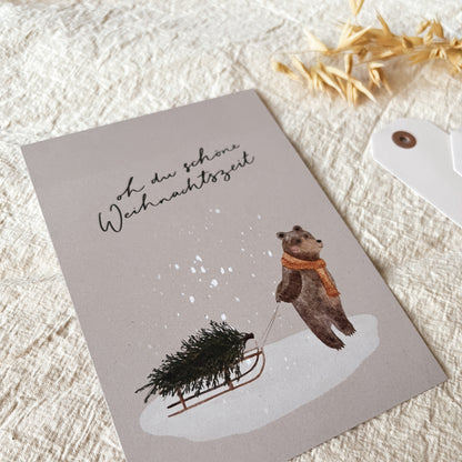 Weihnachtskarte Bär mit Weihnachtsbaum (Postkarte A6)