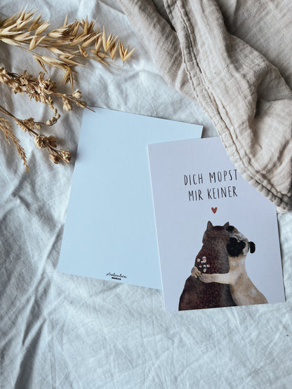 Karte Valentinstag Liebe Freundschaft Mops (Postkarte A6)