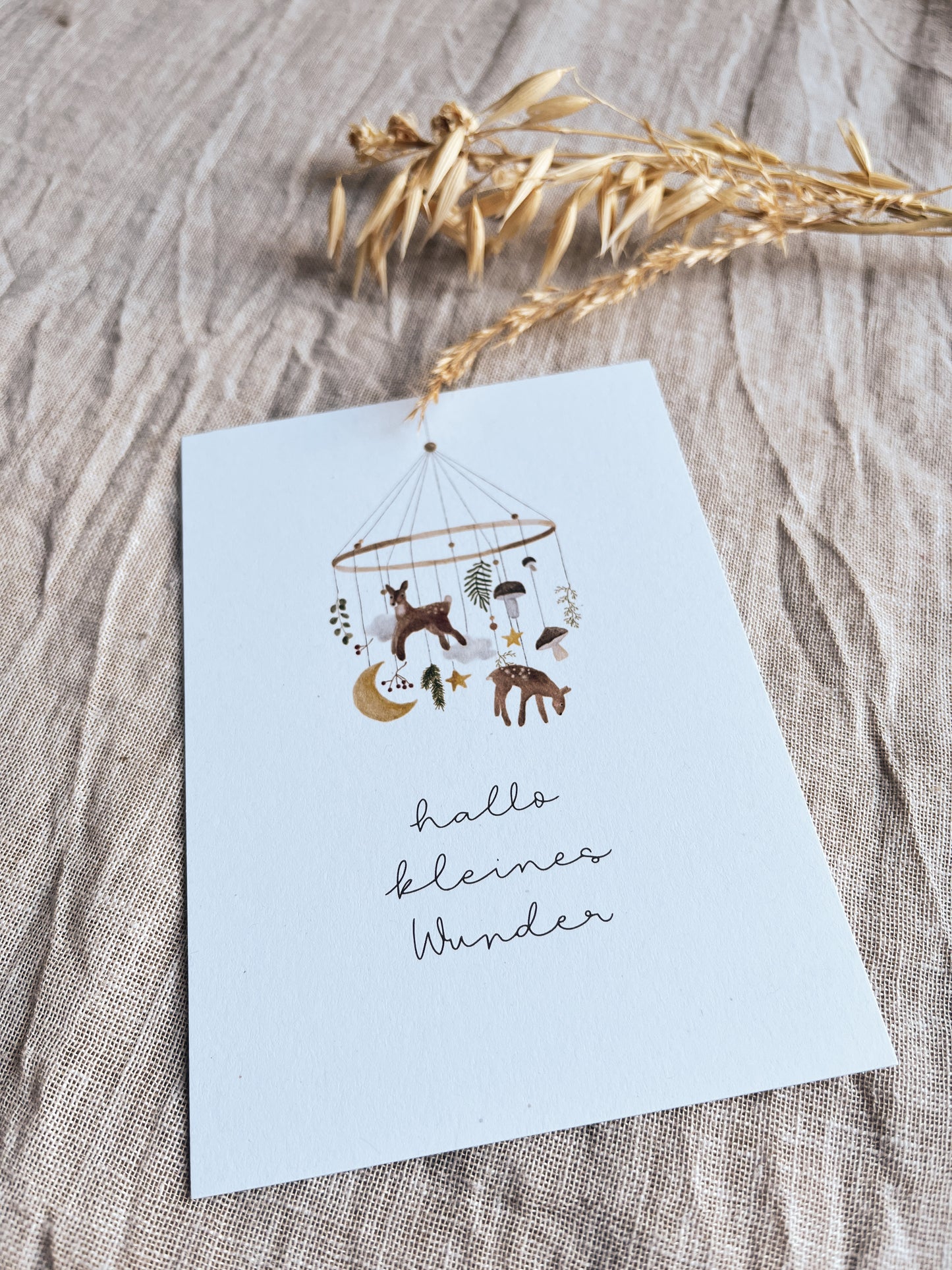Karte Geburt Waldtiere Mobile Hallo kleines Wunder (Postkarte A6)