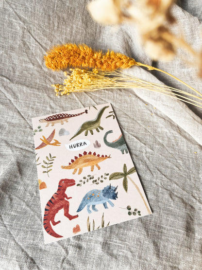 Karte Geburtstag Dinosaurier Hurra (Postkarte A6)