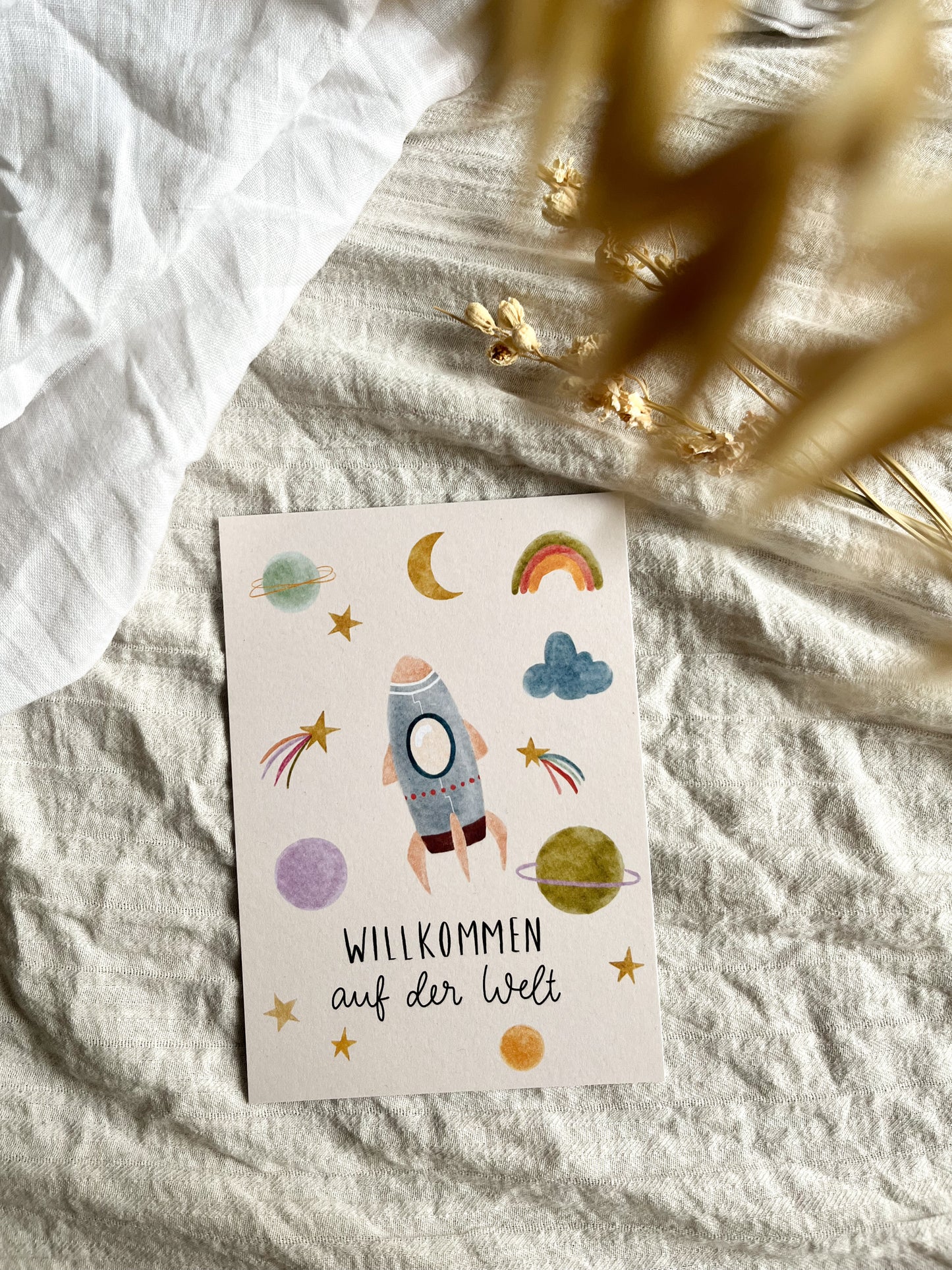 Karte Geburt Universum Willkommen auf der Welt (Postkarte A6)