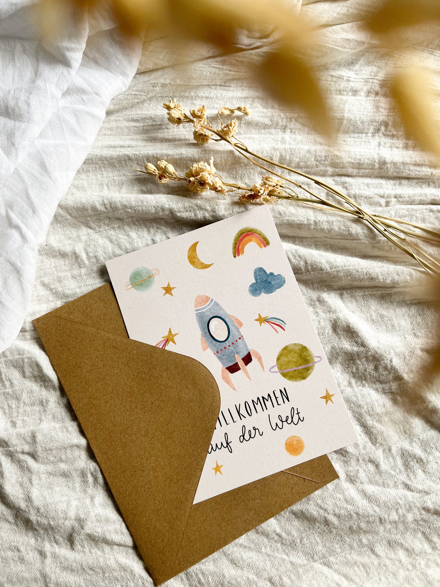 Karte Geburt Universum Willkommen auf der Welt (Postkarte A6)