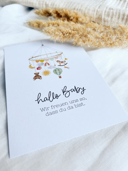 Karte zur Geburt Mobile Kinderzimmer (Postkarte A6)