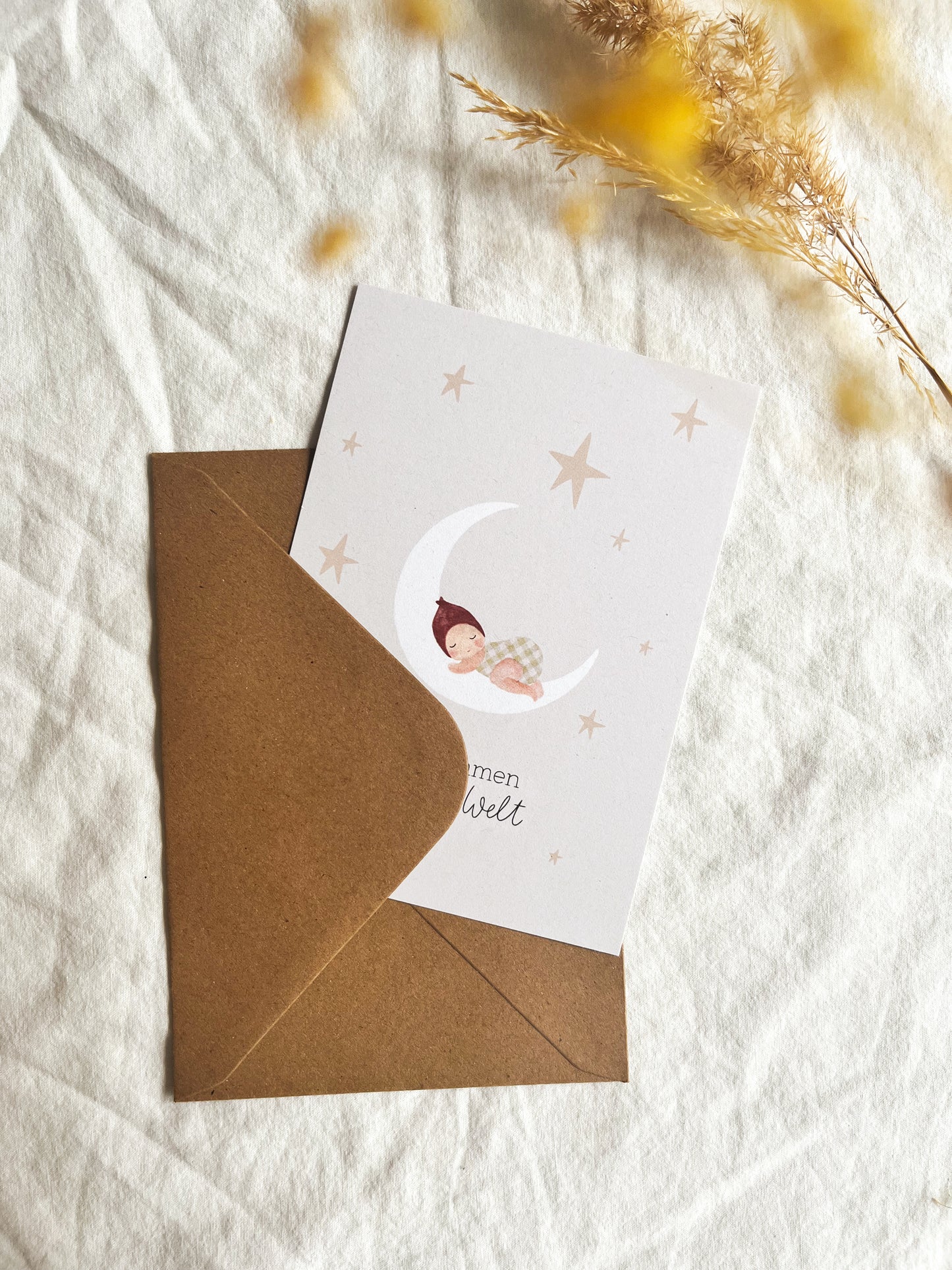 Karte Geburt Mond Willkommen auf der Welt (Postkarte A6)
