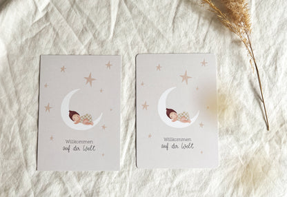 Karte Geburt Mond Willkommen auf der Welt (Postkarte A6)