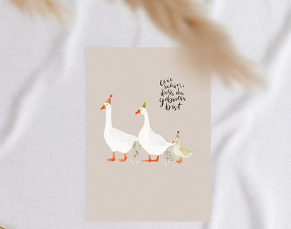 Karte Geburt Geburtstag Gänse Familie (Postkarte A6)