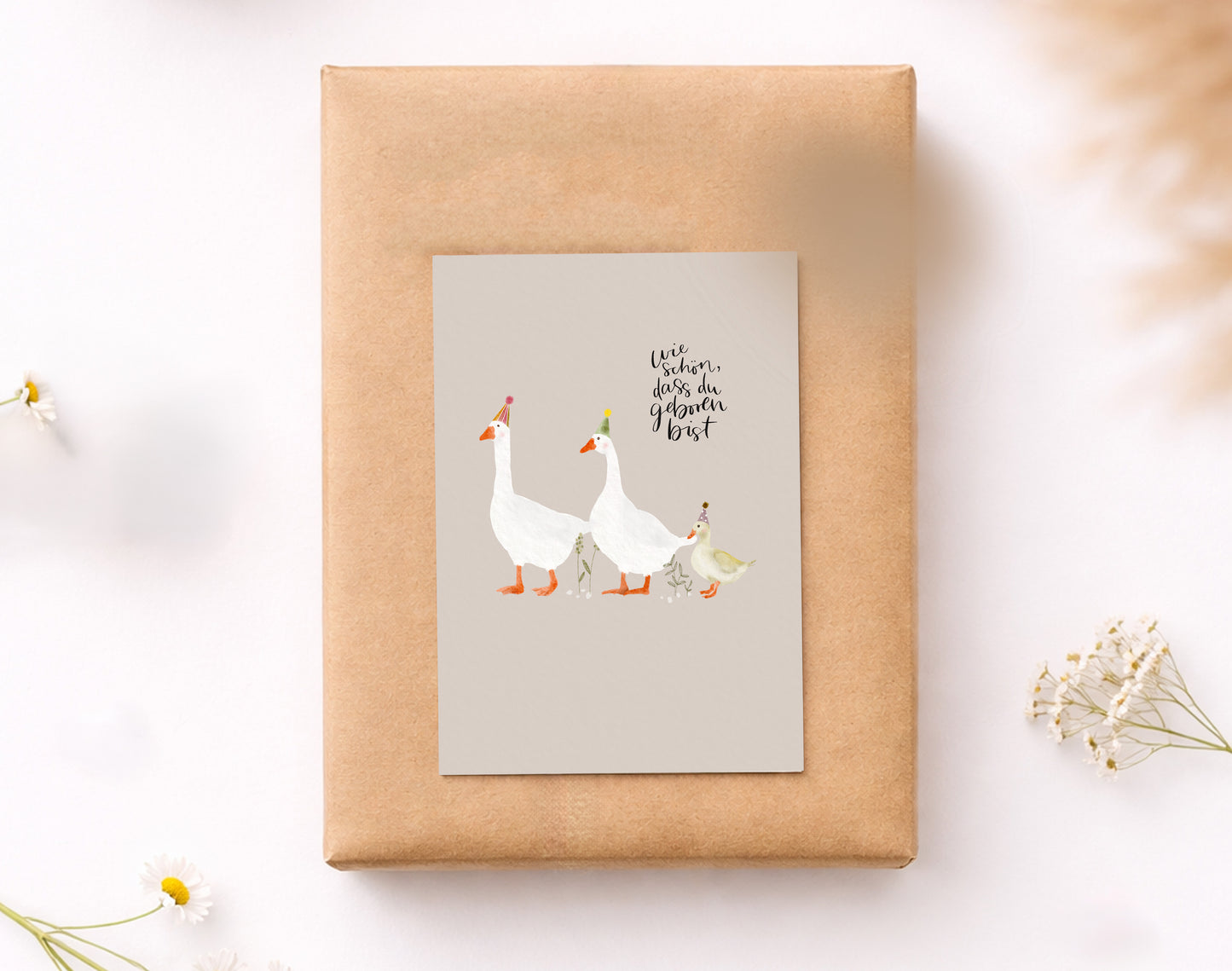 Karte Geburt Geburtstag Gänse Familie (Postkarte A6)