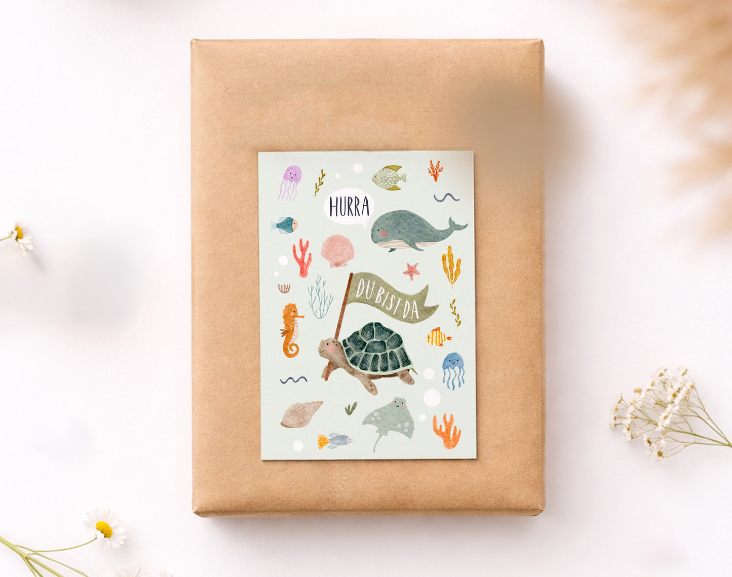 Karte Geburt Meerestiere (Postkarte A6)