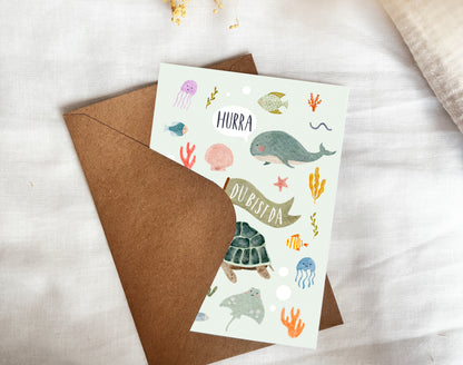 Karte Geburt Meerestiere (Postkarte A6)