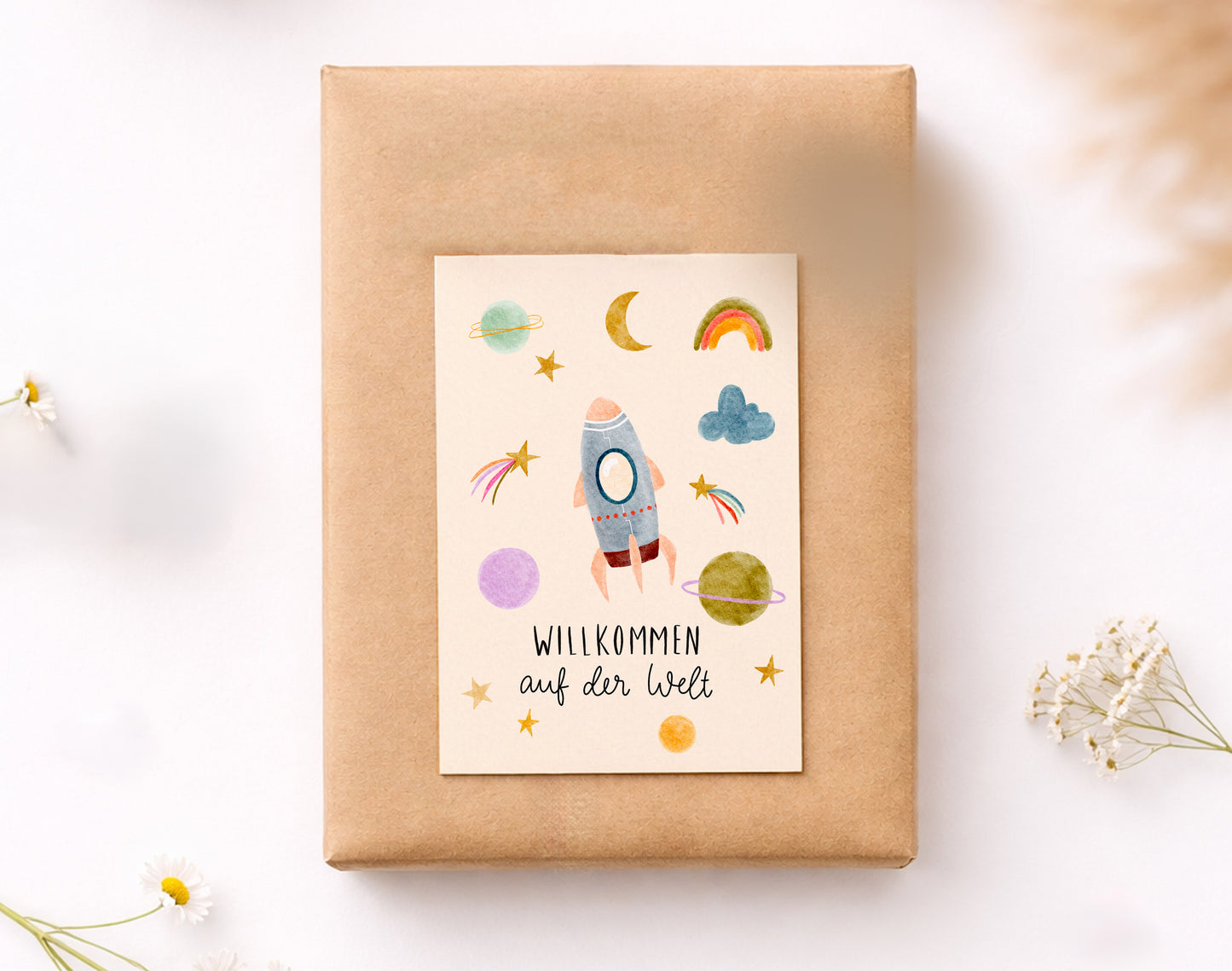 Karte Geburt Universum Willkommen auf der Welt (Postkarte A6)